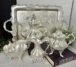 Winthrop Tea Set by Reed and Barton Silver Plated Tea Service Set on Tray 5 Pc