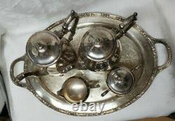 Wm Rogers 800 Silver Coffee Tea Set 5 Piece Set With Heavy Decorated Tray