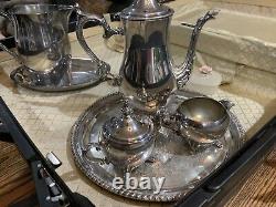 Wm Rogers 800 Silver Coffee Tea Set 5 Piece Set With Heavy Decorated Tray
