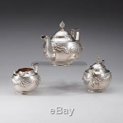 1111 Grs Ancien Chine Chinoise Export Solide Argent Tea Set Pot Bowl Creamer 1880