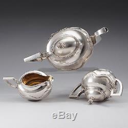 1111 Grs Ancien Chine Chinoise Export Solide Argent Tea Set Pot Bowl Creamer 1880