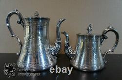 19th Century Ornate Anglais Coffee Tea Set John Sherwood Birmingham Silverplate