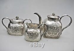 433 Grs Ancien Chine Chinoise Export Solide Argent Tea Set Pot Bowl Creamer 1880