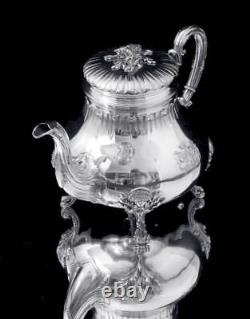 5pc Louis Français XVI 950 Sterling Silver Tea Set + Tray Par Parent, 1850-1899