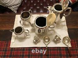 6pc Rare Sheffield Angleterre Antique Silver Tea Coffee Set, Sucre, Creamer, Lovely