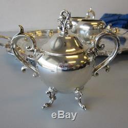 9 CC Set Birmingham Silver On Copper Tea Pot Inclinable Hot Water Sugar Creamer Tray