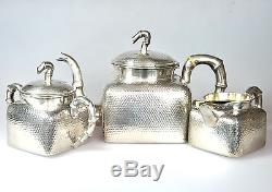 932 Grs Ancien Chine Chinoise Export Solide Argent Tea Set Pot Bowl Creamer 1880