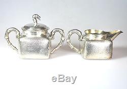 932 Grs Ancien Chine Chinoise Export Solide Argent Tea Set Pot Bowl Creamer 1880