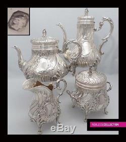 Amazing Antique 1890 French All Sterling Silver Tea & Coffee Pot Set 4pc Rococo