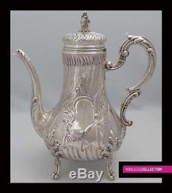Amazing Antique 1890 French All Sterling Silver Tea & Coffee Pot Set 4pc Rococo