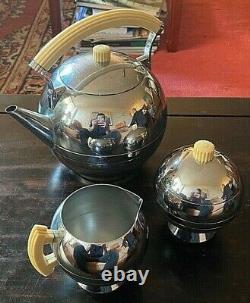 American Art Deco Chrome Tea Pot Sugar & Creamer Set Chase & Co. 1930s