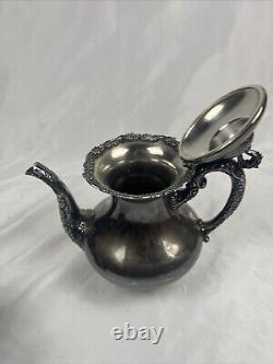 Ancien ensemble de thé en argent Silver CO Silverplate de la ville du milieu Pot à thé Crème Sucre des années 1800 4 pièces