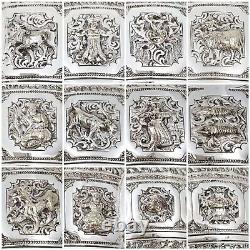 Anglo-indien Raj 12 Signes De L'assortiment De Thé En Relief Du Zodiac Avec Pinces D'oiseau