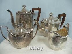 Anticique Anglais Chased Silver Plate Coffee/tea Set With Wood Handles, 4 Piece Set