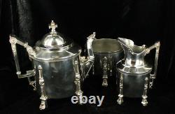 Antique 1800s Aesthetic Tea Set Classical Lions Femme Têtes Anglais Silverplate