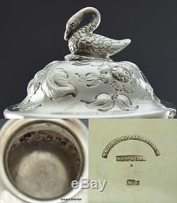 Antique 1840's American Sterling Silver 3 Pc Teaset- Pot De Thé, Sugar Bowl, Creamer