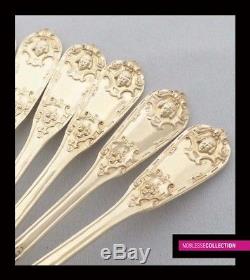 Antique 1850s Toutes Argent Sterling Argent 18k Vermeil Tea Spoons Set 12 Pc