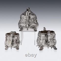 Antique 19ec Solide Victorien Silver Chinoiserie Style Tea Set, E Farrell C. 1838