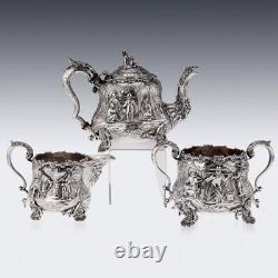Antique 19ec Solide Victorien Silver Chinoiserie Style Tea Set, E Farrell C. 1838