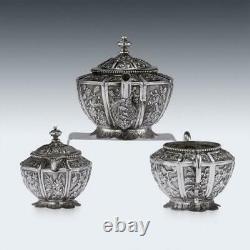 Antique 20thc South Asian Solid Silver Tea Set, Cambodge / Malaisie Vers 1910