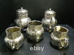 Antique (5) Pièces Repousse Assiette Quadruple Tea/coffee Set Homan Silverplate Co