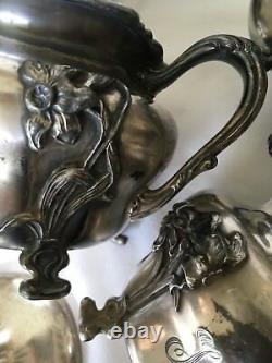 Antique Art Nouveau Barbour Silver Co. Quadruple Argent Assiette De Thé De Café 6pc Set
