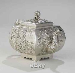 Antique Chinese China Export Ensemble De Thé En Argent Wang Hing Pot Bowl Creamer 1880