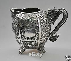 Antique Chinois China Export En Argent Massif À Thé Pot Bowl Creamer 1850