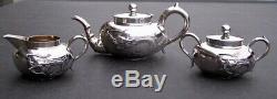 Antique Chinois Chine Export Argent Massif Thé Pot Bowl Creamer Dragons 724g