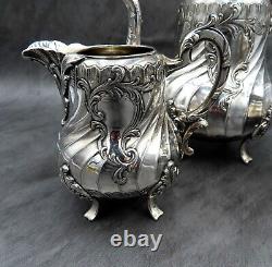 Antique Christofle Set De Thé Plaqué Argent Théière Français Louis XIV Art Nouveau