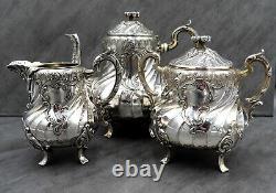 Antique Christofle Set De Thé Plaqué Argent Théière Français Louis XIV Art Nouveau