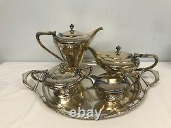 Antique Derby Hammered Silverplate Art Deco Tea Coffee Set Avec Tray