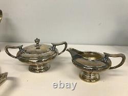 Antique Derby Hammered Silverplate Art Deco Tea Coffee Set Avec Tray