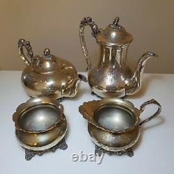 Antique Des Années 1930 Plated D'argent Rococo Tea And Coffee Set Hms Epns, Bowl, Jug, Pot