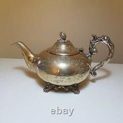 Antique Des Années 1930 Plated D'argent Rococo Tea And Coffee Set Hms Epns, Bowl, Jug, Pot