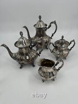 Antique EPCA Lancaster Rose 400 Ensemble de théière et cafetière en argent 4 pièces