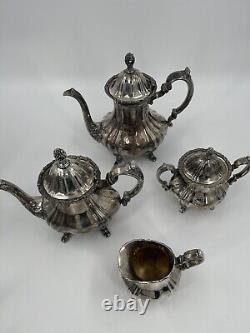 Antique EPCA Lancaster Rose 400 Ensemble de théière et cafetière en argent 4 pièces