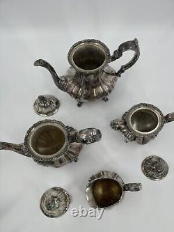 Antique EPCA Lancaster Rose 400 Ensemble de théière et cafetière en argent 4 pièces