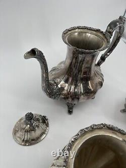 Antique EPCA Lancaster Rose 400 Ensemble de théière et cafetière en argent 4 pièces