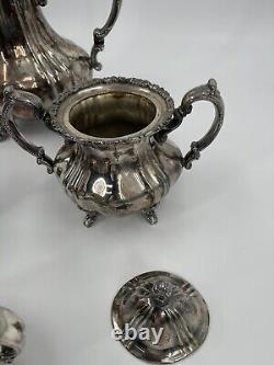 Antique EPCA Lancaster Rose 400 Ensemble de théière et cafetière en argent 4 pièces