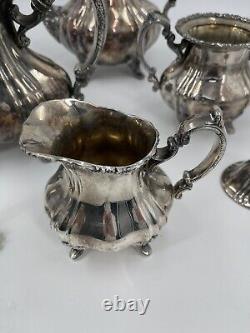 Antique EPCA Lancaster Rose 400 Ensemble de théière et cafetière en argent 4 pièces