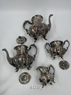 Antique EPCA Lancaster Rose 400 Ensemble de théière et cafetière en argent 4 pièces