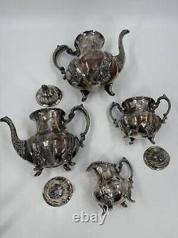 Antique EPCA Lancaster Rose 400 Ensemble de théière et cafetière en argent 4 pièces