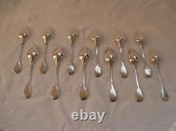 Antique Français Sterling Silver Tea Spoons, Set Of 12, Fin Du 19ème Siècle