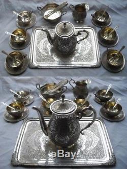 Antique Islamique Moyen-orient Persian Solid Argent Set De Café En Thé 2705gr / 95oz