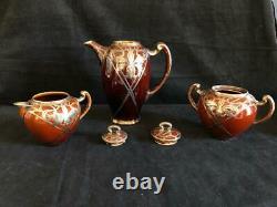 Antique Lenox 3 Pièces Art Nouveau Silver Overlay Chocolate Brown Tea Set