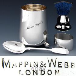 Antique Mappin & Webb Argent Sterling 3pc Cafe Or Tea Set, Cup +, Boîte En Cuir