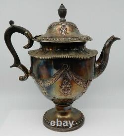 Antique Plaque D'argent Sur Cuivre 4 Pc. Tea Set Teapot Creamer Sugar Bowl Withlion