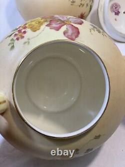 Antique Royal Worcester Fleurs Tea Set Thé Crème Sucre Bol 19c