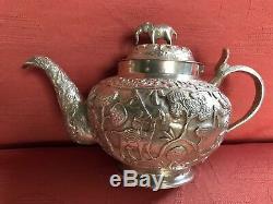 Antique Silver Indian Tea Set. Bombay Argent. 1900. 758 Gms